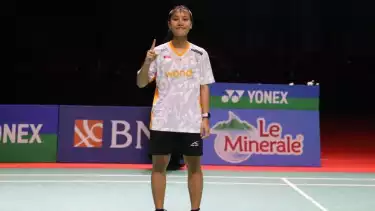 Mutiara Ayu Puspitasari selebrasi ala Kylian Mbappe usai bawa tim putri badminton Indonesia ke final SEA Games 2025