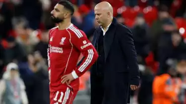 Mohamed Salah dan pelatih Liverpool Arne Slot