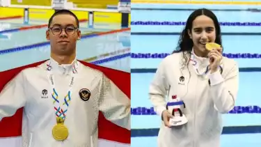 Jason Donovan Yusuf (kiri) dan Masniari Wolf (kanan) peraih medali emas dari cabor renang di SEA Games 2025