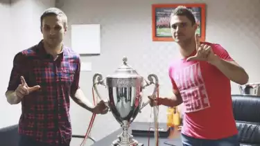 Martin Vunk (kiri) dan Evgeny Kabaev (kanan) saat berada di kantor Persija Jakarta