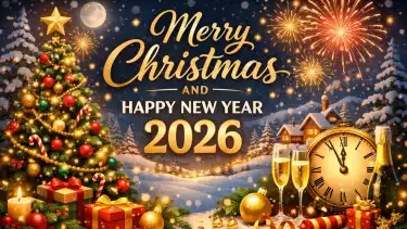 Ilustrasi ucapan selamat Natal dan Tahun Baru 2026