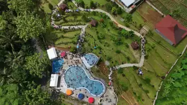 Potret udara objek Wisata Taman Cempulutan di Desa Kramat, Kabupaten Purbalingga