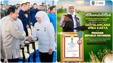 Gubernur Khofifah Terima Tanda Kehormatan Satyalancana Wira Karya dari Presiden Prabowo