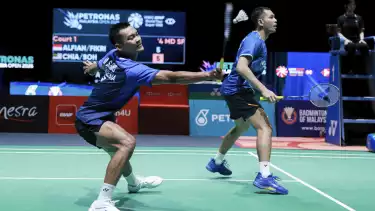 Ganda putra Indonesia, Fajar Alfian/Muhammad Shohibul Fikri di Malaysia Open 2026.