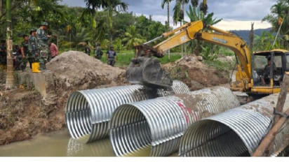 TNI Bangun Jembatan Aramco di Tapanuli Utara, Akses Warga Desa Janji Nauli Mulai Pulih