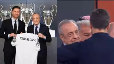 Presiden Real Madrid Florentino Perez dan mantan pelatih Xabi Alonso