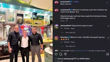 Shin Tae-yong memberikan like terhadap foto Nova Arianto dan pelatih baru Timnas Indonesia John Herdman