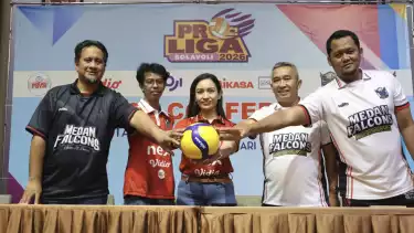 Perwakilan tim Medan Falcons saat sesi konferensi pers jelang Seri Medan Proliga 2026, Rabu (14/1/2026).