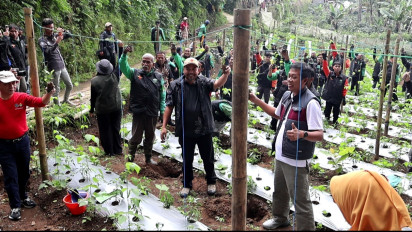 Ratusan Ojol di Wonosobo Hijaukan Lereng Telaga Menjer, Tanam 10 Ribu Bibit Kopi