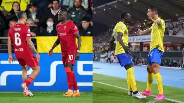 Sadio Mane saat berseragam Liverpool (kiri) dan Al Nassr (kanan)