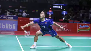 Anthony Sinisuka Ginting saat beraksi di Indonesia Masters 2026.