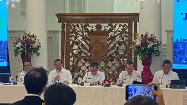 Pramono Anung paparkan soal realisasi APBD DKI Jakarta Tahun 2025 di Balai Kota Jakarta, Rabu (21/1/2026).