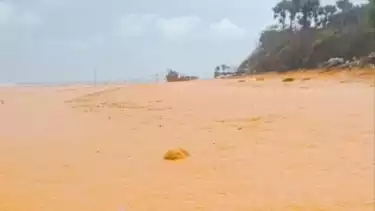 Diduga alami kebocoran, kapal tongkang Indo Ocean Marine kandas di perairan Pulau Gili Iyang Sumenp Madura.