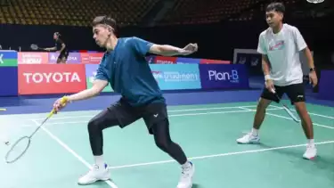 Rian/Rahmat jajal lapangan Thailand Masters 2026 di Nimibutr Arena