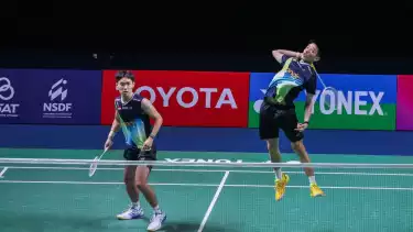 Dua wakil Indonesia, Leo/Bagas dan Raymond/Joaquin saling berhadapan di partai final ganda putra Thailand Masters 2026 di Nimibutr Stadium, Minggu (1/2/2026)