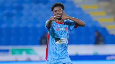 Momen selebrasi gol Saud Haroun dalam laga Al Najma Saudi vs Al Riyadh