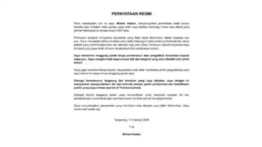Pernyataan resmi permintaan maaf Mohan Hazian terkait kasus dugaan pelecehan seksual terhadap mantan talent Thanksinsomnia