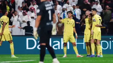 Perayaan gol kedua Al Nassr saat laga tandang melawan Al Fateh, Minggu (15/2/2026)