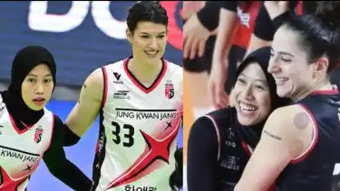 Megawati Hangestri, Vanja Bukilic dan Giovanna Milana saat berseragam Red Sparks.