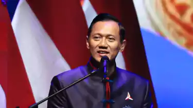 Pidato sambutan ketua umum Partai Demokrat, Agus Harimurti Yudhoyono dalam acara perayaan Imlek Partai Demokrat, di Jakarta Thratre, Rabu (18/2/2026)