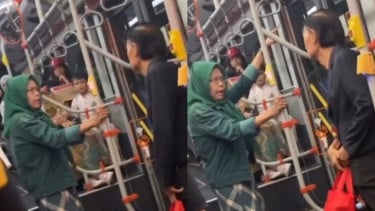 Usai Aksinya di Eskalator Viral, Ibu-ibu Berbaju Hijau Ngamuk di TransJakarta: Tuduh Penumpang Jadi Antek Fredy Pratama