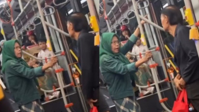 Usai Aksinya di Eskalator Viral, Ibu-ibu Berbaju Hijau Ngamuk di TransJakarta: Tuduh Penumpang Jadi Antek Fredy Pratama