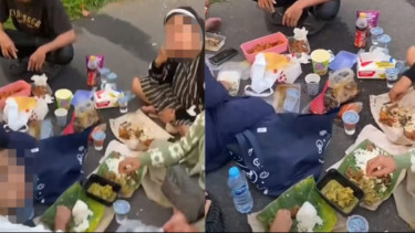Diduga Kelaparan, Keluarga Pemudik ini Nekat Piknik Gelar Makan Bersama di Bahu Jalan Tol 