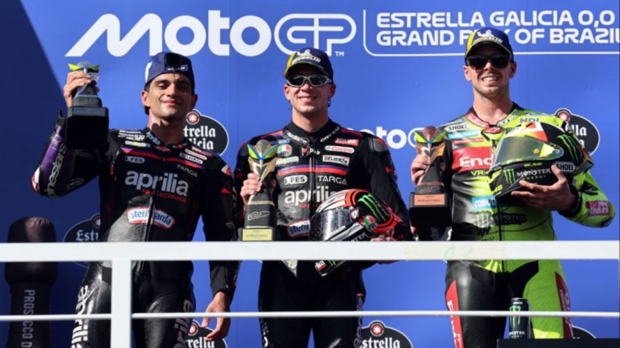 Finis 1-2 di Brasil, Aprilia Kirim Sinyal Kuat Jelang MotoGP Amerika 2026
            - galeri foto