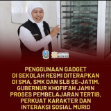Penggunaan Gadget di SMA, SMK dan SLB Diterapkan, Ini kata Gubernur Khofifah
