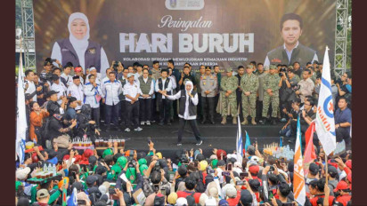 Gubernur Khofifah, Wagub Emil dan Forkopimda bersama Ribuan Buruh Peringati May Day 2026, Ini Kado Kebijakan Pro-Buruh