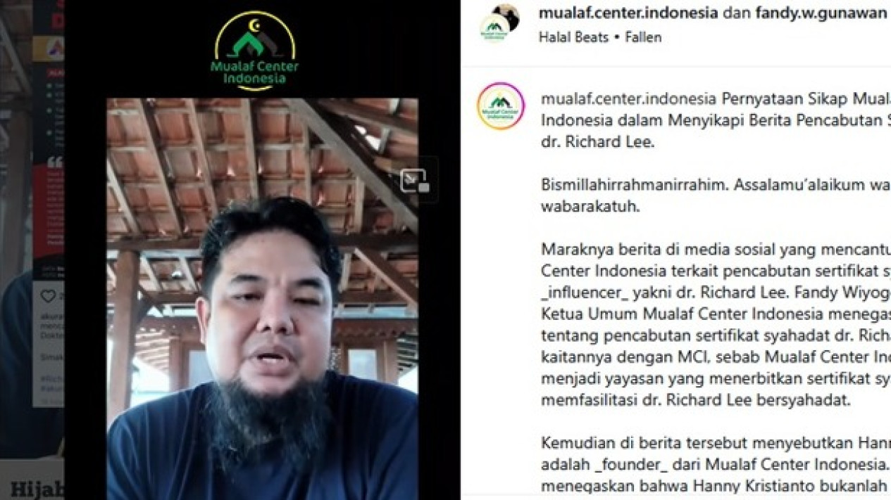 Mualaf Center Indonesia: Berita tentang Pencabutan Sertifikat Syahadat Dokter Richard Lee Tidak Ada Kaitannya dengan MCI
            - galeri foto