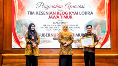 Gubernur Khofifah Serahkan Apresiasi Tim Kyai Lodra Peraih Piala Bergilir Presiden RI, Perkuat Ekosistem Kebudayaan dan Regenerasi Reog Ponorogo