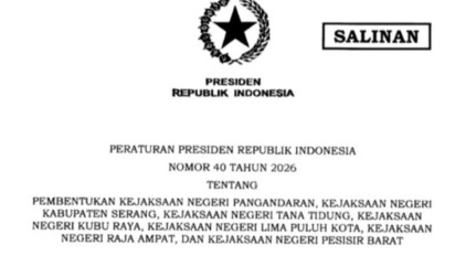Prabowo Terbitkan Perpres Pembentukan Tujuh Kejari Baru