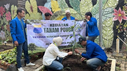 Nusa Jaya Tumbuh Bersama Gandeng PMII Hijaukan Jakarta Pusat, Tanam Pohon Mangga di Mangga Dua