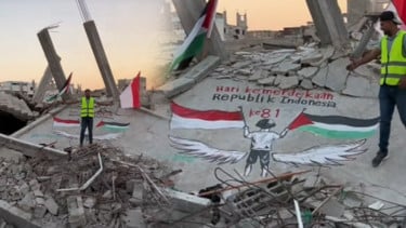 Dari Palestina Untuk Indonesia, Seniman Asal Gaza Beri Hadiah Manis Lukisan di Puing Reruntuhan 
