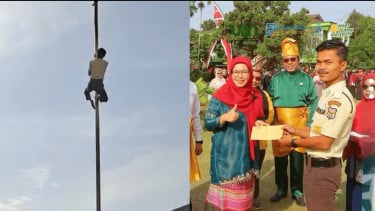 Meski Sambil Gemetaran, Satpam UIN Sumut Rela Panjat Tiang Bendera demi Selamatkan Upacara HUT RI ke-81