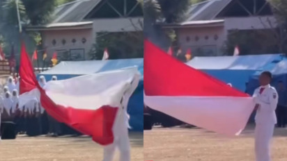 Heboh Video Bendera Merah Putih Terlilit saat Dikibarkan, Aksi Sigap Petugas Tuai Pujian