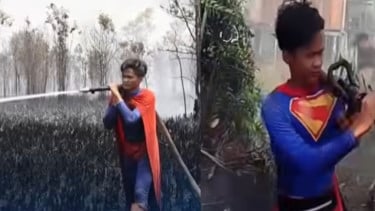 Viral Remaja Palangka Raya Pakai Kostum Superman Saat Padamkan Karhutla, Ini Alasannya