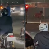 Gayanya Bak Pemain Kasti, Viral Video Diduga Petugas Keamanan yang Antisipasi Balapan Liar pakai Kayu