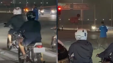 Gayanya Bak Pemain Kasti, Viral Video Diduga Petugas Keamanan yang Antisipasi Balapan Liar pakai Kayu