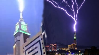 Arab Saudi Dilanda Cuaca Ekstrem, Petir Menyambar Menara Abraj Al-Bait Hingga Badai Debu di Madinah