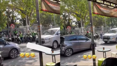 Viral, Aksi Gagah Berani Pengemudi Honda Brio Paksa Mundur Pengendara Lawan Arus di Stasiun Lempuyangan