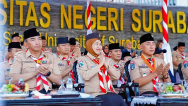 Gubernur Khofifah Hadiri Apel Peringatan Hari Pramuka ke-65 Kwarda Jatim, Optimis Pramuka Penggerak Ketahanan Pangan