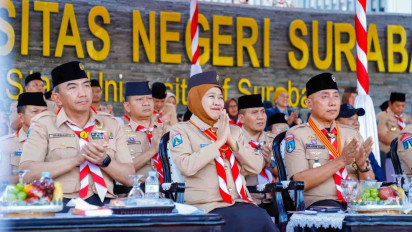 Gubernur Khofifah Hadiri Apel Peringatan Hari Pramuka ke-65 Kwarda Jatim, Optimis Pramuka Penggerak Ketahanan Pangan