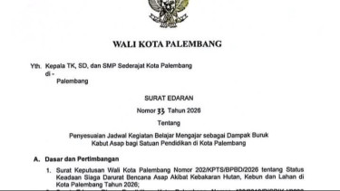 Kualitas Udara Memburuk, Pemkot Palembang Instruksikan Siswa Belajar dari Rumah