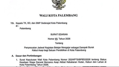 Kualitas Udara Memburuk, Pemkot Palembang Instruksikan Siswa Belajar dari Rumah