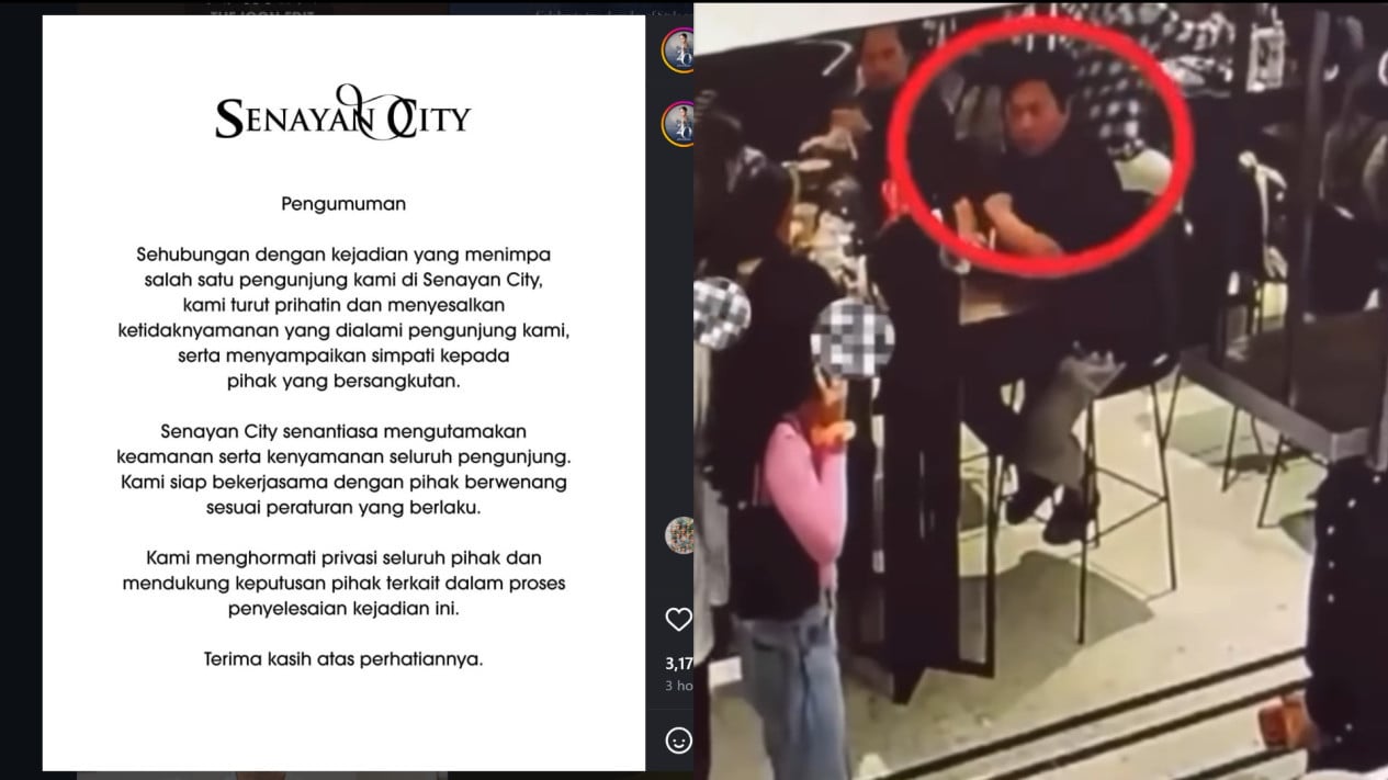 Senayan City Buka Suara soal Video Viral Wanita Berbaju Putih yang Ditendang Pria hingga Tersungkur, Siap Bekerja Sama dengan Pihak Berwenang
            - galeri foto