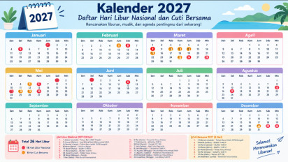 Daftar 26 Hari Libur Nasional dan Cuti Bersama Tahun 2027, Cek Tanggal Lengkapnya