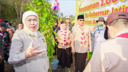 Gubernur Khofifah Tanam 1000 Pohon di Pesantren An Nur 2 Malang bersama Santri Pramuka PPSN VI 2026, Cinta Lingkungan dan Sedekah Oksigen