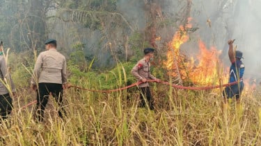 Respons Cepat Brimob Malut: Bersinergi Padamkan Kebakaran Lahan di Desa Tewil